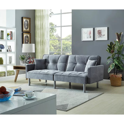 Sofa Cum Bed: 75.5'' Velvet Square Arm Sofa Bed