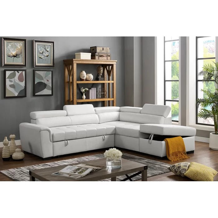 Sofa Cum Bed: L Shape Vegan Leather Sofa Cum Bed