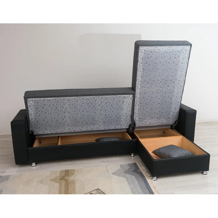 Sofa Cum Bed: Modern Grey Fabric Upholstered L-shaped Sofa Cum Bed