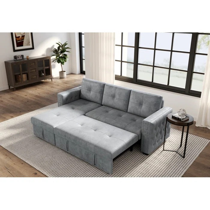 Sofa Cum Bed: Modern Wood Armrests, Full Size