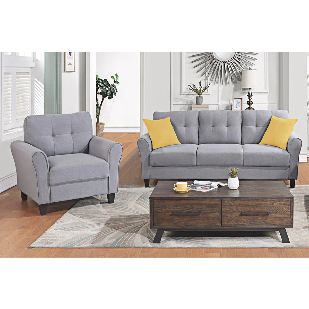 7 Seater Sofa Set: Linen Upholstered Sofa Set for Comfortable & Stylish