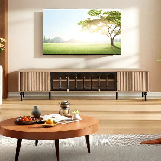 tv panel: Solid Wood tv panel with Open Shelving and No Drawers