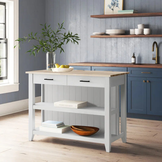 Kitchen Island Table: 18.75'' Wide Counter Height Modern Farmhouse Kitchen Cart with Open Storage