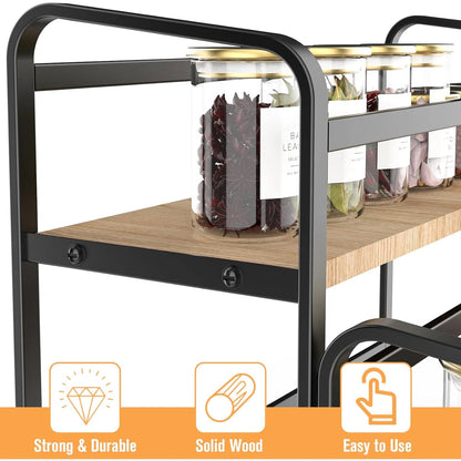 Kitchen Racks: 3-Tier Countertop Spice Rack with Wood and Metal Frame