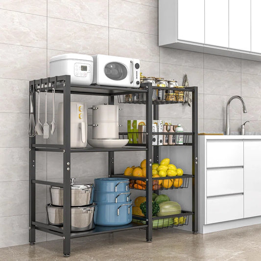 Kitchen Rack: Storage Rack with Steel Mesh Baskets for Kitchen Baker's Rack and Utility Microwave Oven Stand