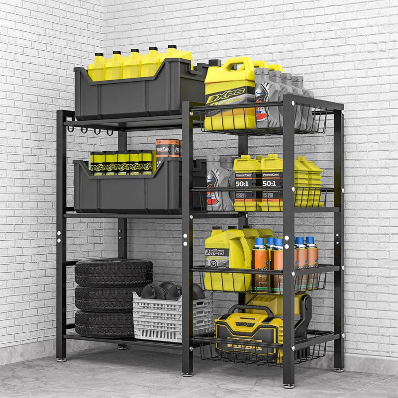 Kitchen Rack: Storage Rack with Steel Mesh Baskets for Kitchen Baker's Rack and Utility Microwave Oven Stand