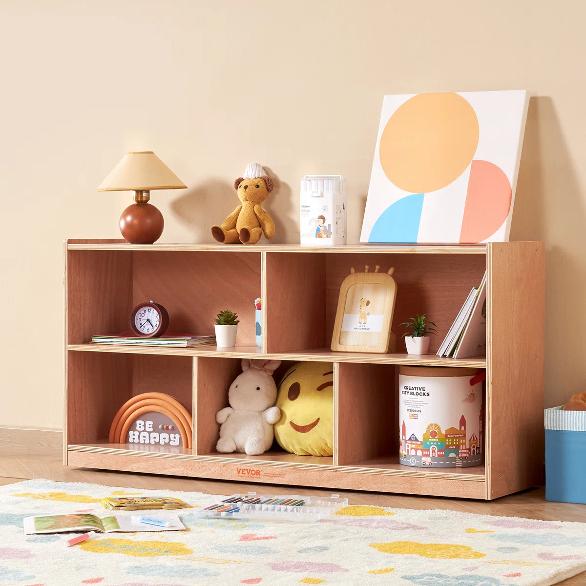 Kids Toy Storage Unit – 5-Compartment Wooden Organiser Cabinet for Classrooms & Homes