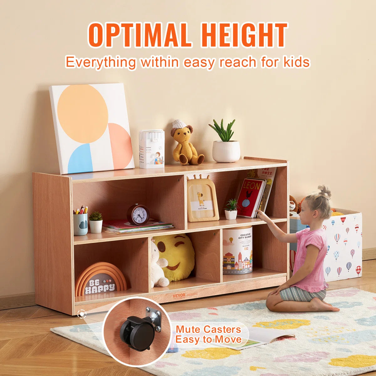 Kids Toy Storage Unit – 5-Compartment Wooden Organiser Cabinet for Classrooms & Homes