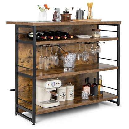 Kitchen Island Table: 47'' Industrial Mini Bar Table with Wine Rack, Glass Holders & 4-Tier Storage,