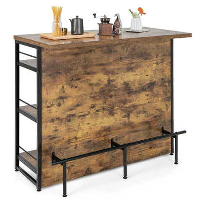 Kitchen Island Table: 47'' Industrial Mini Bar Table with Wine Rack, Glass Holders & 4-Tier Storage,