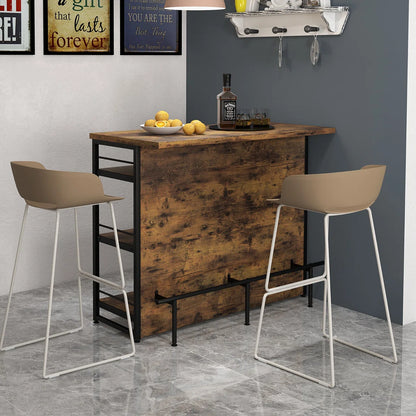 Kitchen Island Table: 47'' Industrial Mini Bar Table with Wine Rack, Glass Holders & 4-Tier Storage,