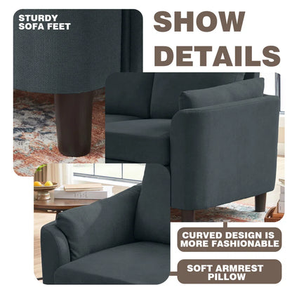 Luxury Sofa Sets: 3-Piece Sectional Sofa Set with Ottoman & Toss Pillows in Polyester Blend Upholstery