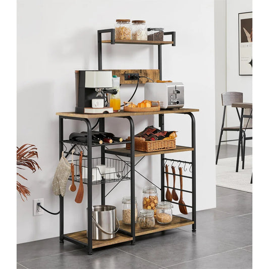 Kitchen Racks: 35.5" iron baker’s rack with microwave compatibility and sturdy design