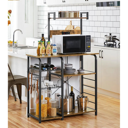 Kitchen Racks: 35.5" iron baker’s rack with microwave compatibility and sturdy design