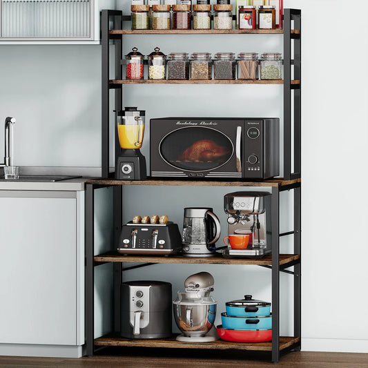 Kitchen Racks: 31.5" steel baker’s rack with microwave shelf, ideal for compact kitchen storage