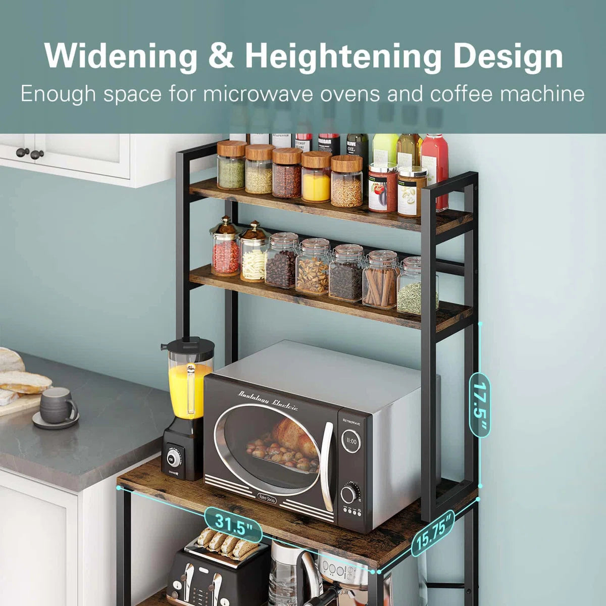 Kitchen Racks: 31.5" steel baker’s rack with microwave shelf, ideal for compact kitchen storage