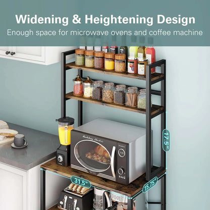 Kitchen Racks: 31.5" steel baker’s rack with microwave shelf, ideal for compact kitchen storage