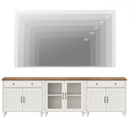 tv panel: 3-in-1 TV stand fits 75–90" TVs, with glass and wood doors, Kitchen Sideboard Buffet Cabinet For Dining Room