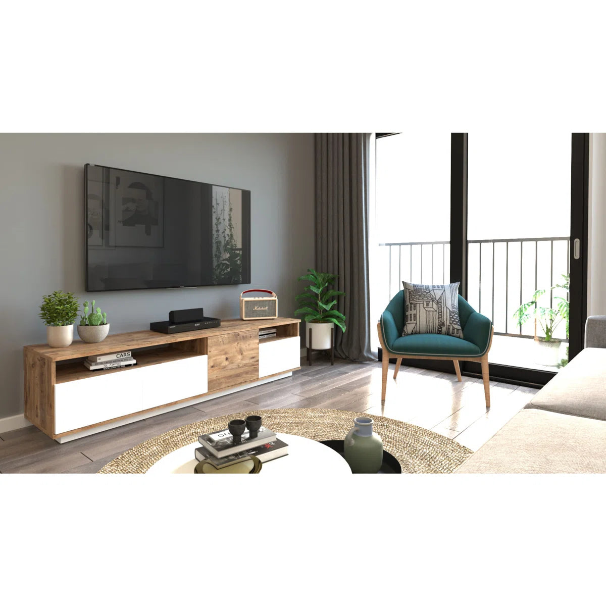 tv panel: Modern tv panel with Shelves, Designed for TVs Up to 40"