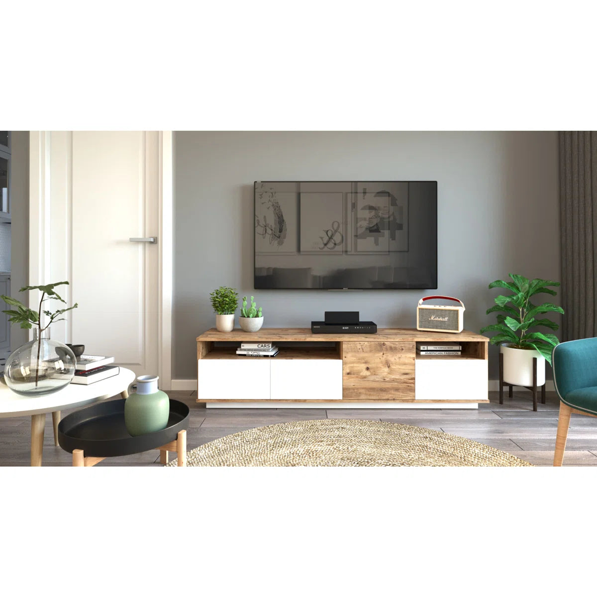 tv panel: Modern tv panel with Shelves, Designed for TVs Up to 40"