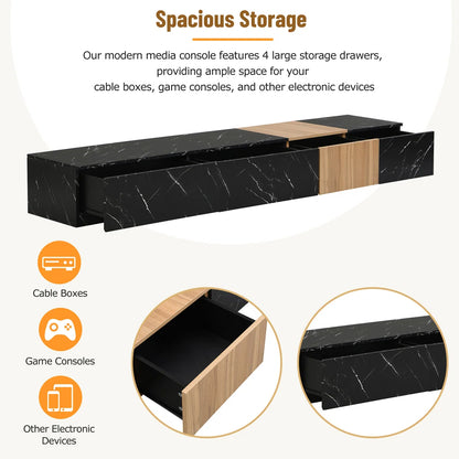 tv panel: Modern tv panel with Wood Grain Finish and 4 Drawers, Fits Up to 88" TVs