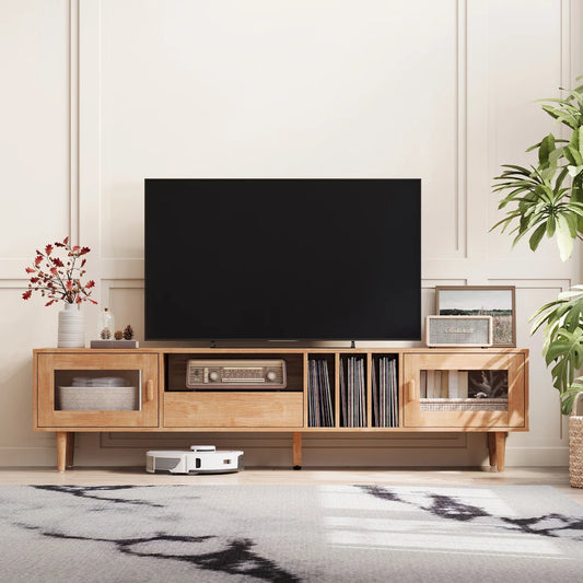 tv panel: Sleek Entertainment Console Holds TVs up to 78"