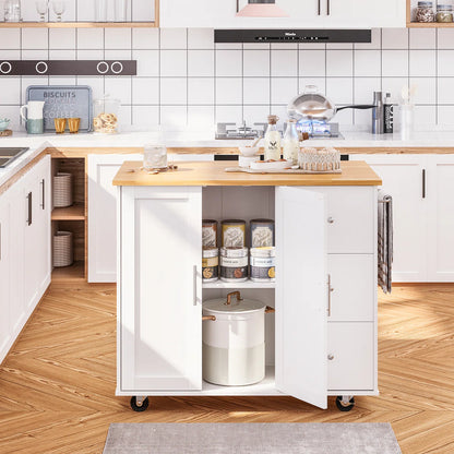Kitchen Island Table: 39.7” Rolling Cart with Drop Leaf, Cabinet; Towel Rack