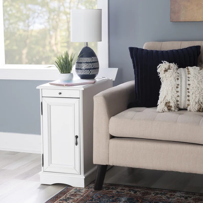 End Table: Tall Storage End Table with Built-In Charging Station