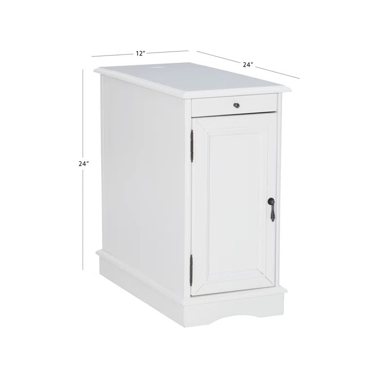 End Table: Tall Storage End Table with Built-In Charging Station