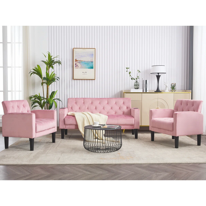Luxury Sofa Sets: 3-Piece Velvet Sofa Set – Loveseat & 2 Chairs with Tufted Design, & Cup Holders