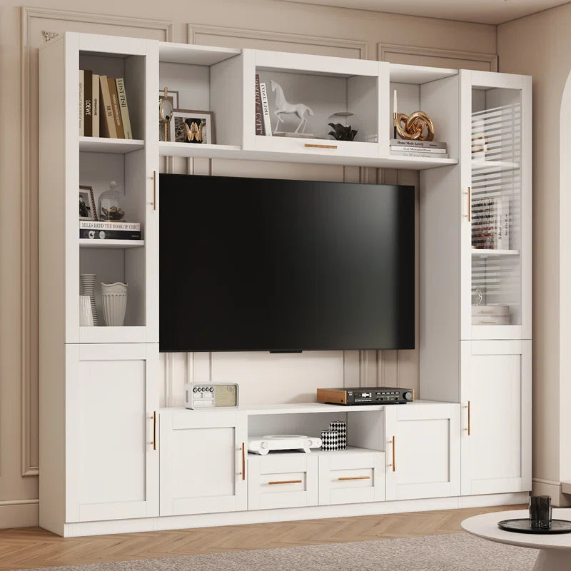 tv panel: Living Room Wall Entertainment Unit with Shelves, Cabinets, and Modern Style