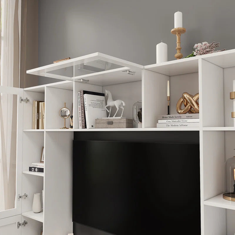 tv panel: Living Room Wall Entertainment Unit with Shelves, Cabinets, and Modern Style
