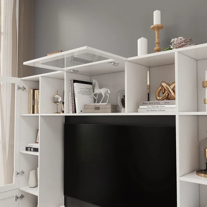 tv panel: Living Room Wall Entertainment Unit with Shelves, Cabinets, and Modern Style
