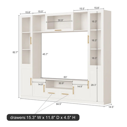 tv panel: Living Room Wall Entertainment Unit with Shelves, Cabinets, and Modern Style