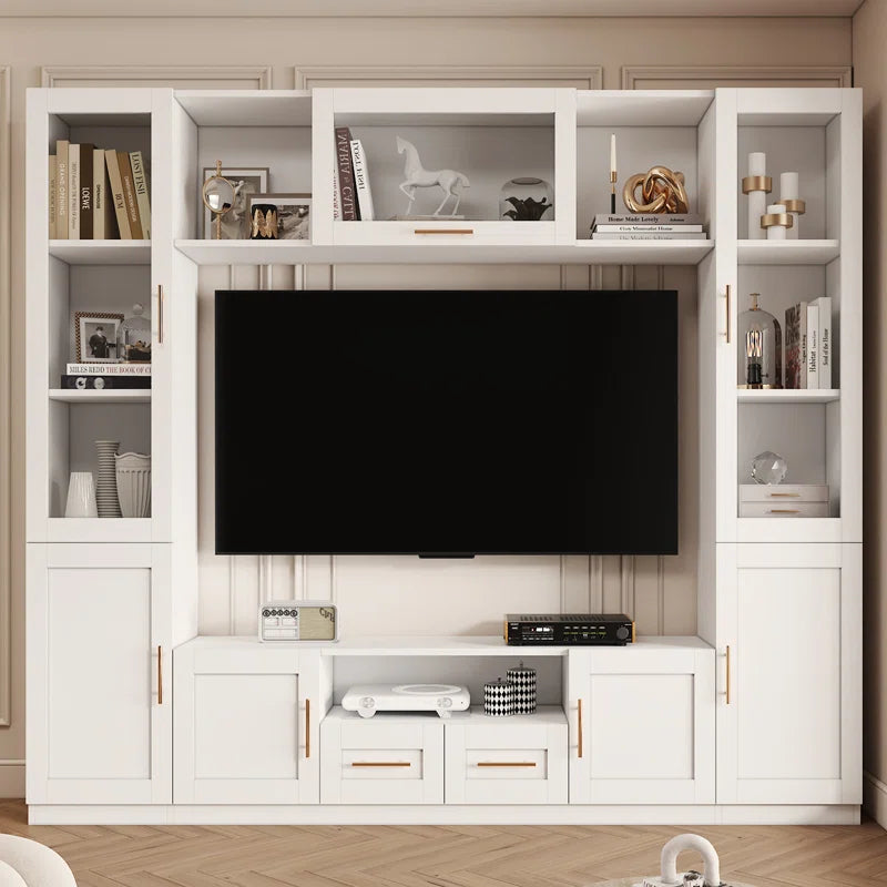 tv panel: Living Room Wall Entertainment Unit with Shelves, Cabinets, and Modern Style