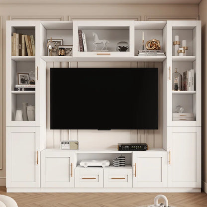 tv panel: Living Room Wall Entertainment Unit with Shelves, Cabinets, and Modern Style