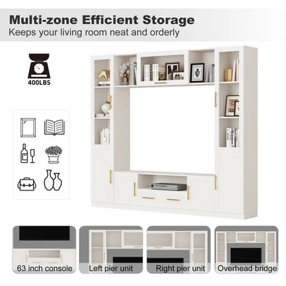 tv panel: Living Room Wall Entertainment Unit with Shelves, Cabinets, and Modern Style