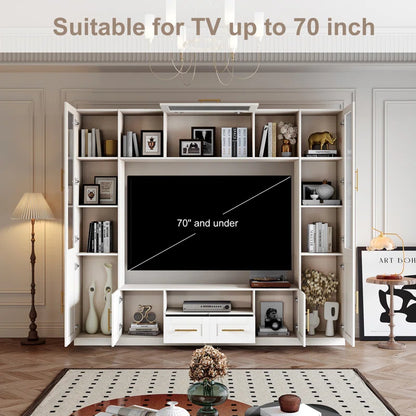 tv panel: Living Room Wall Entertainment Unit with Shelves, Cabinets, and Modern Style