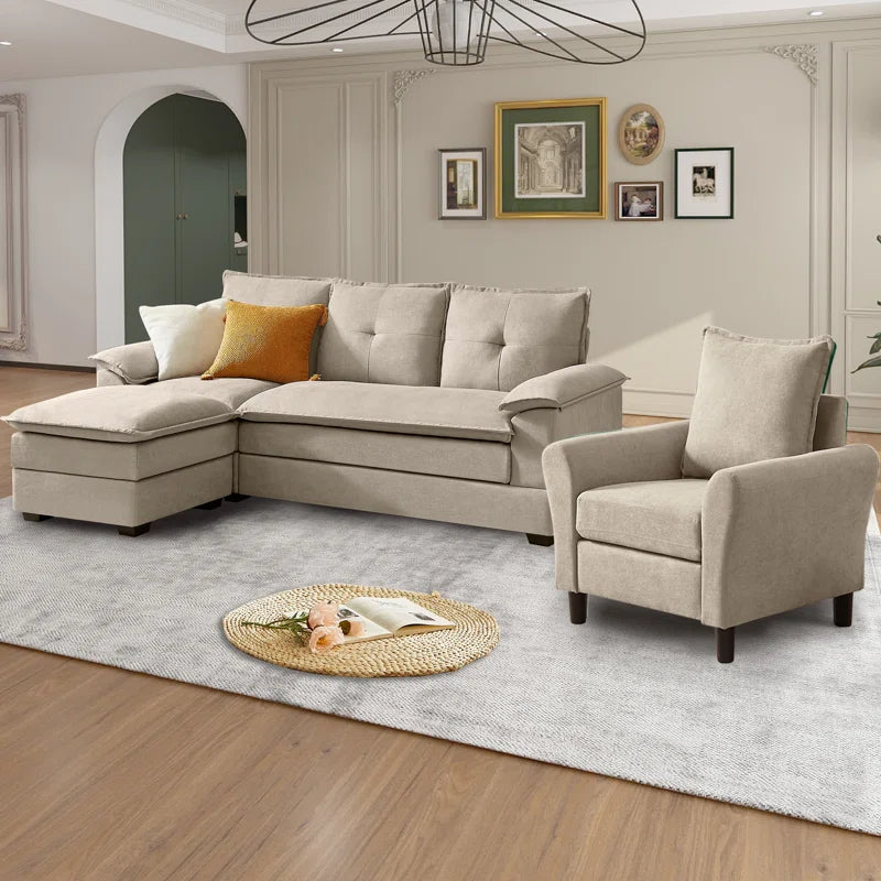 Luxury Sofa Sets: 3-Piece L-Shaped Sectional Sofa Set with Chair & Ottoman
