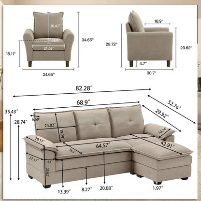 Luxury Sofa Sets: 3-Piece L-Shaped Sectional Sofa Set with Chair & Ottoman