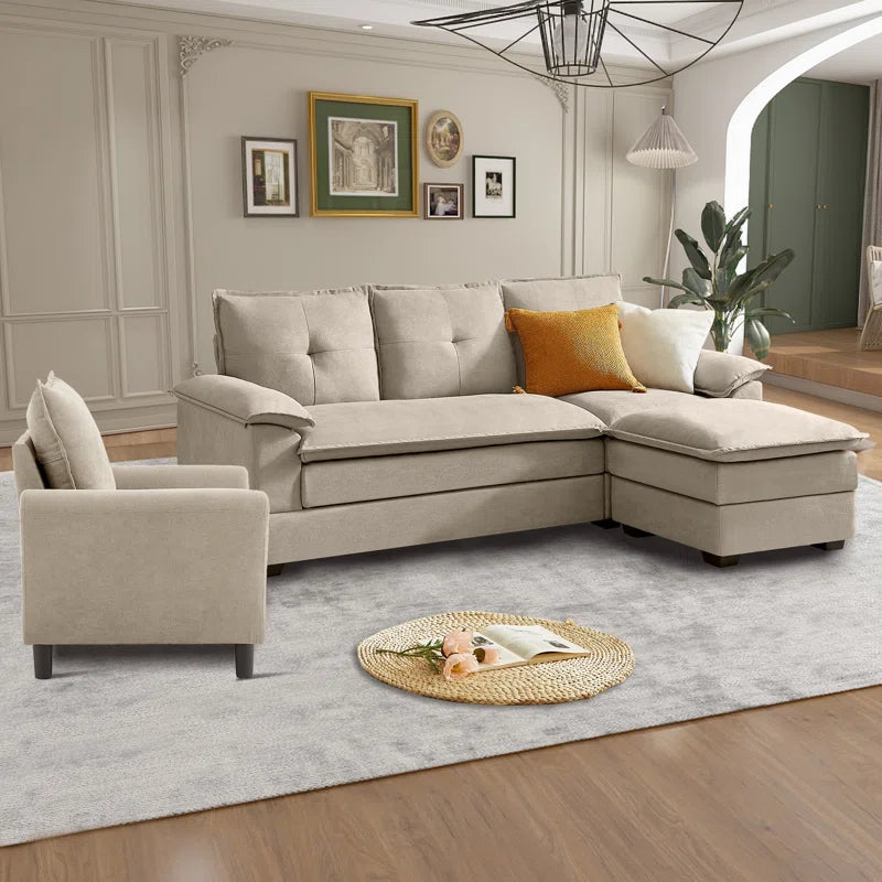 Luxury Sofa Sets: 3-Piece L-Shaped Sectional Sofa Set with Chair & Ottoman
