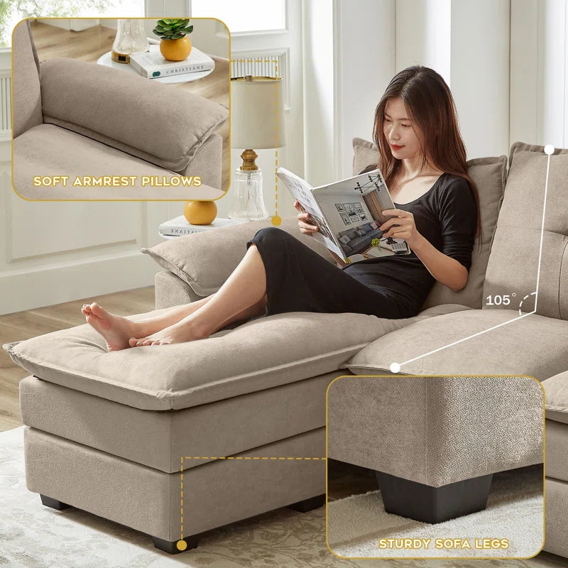 Luxury Sofa Sets: 3-Piece L-Shaped Sectional Sofa Set with Chair & Ottoman