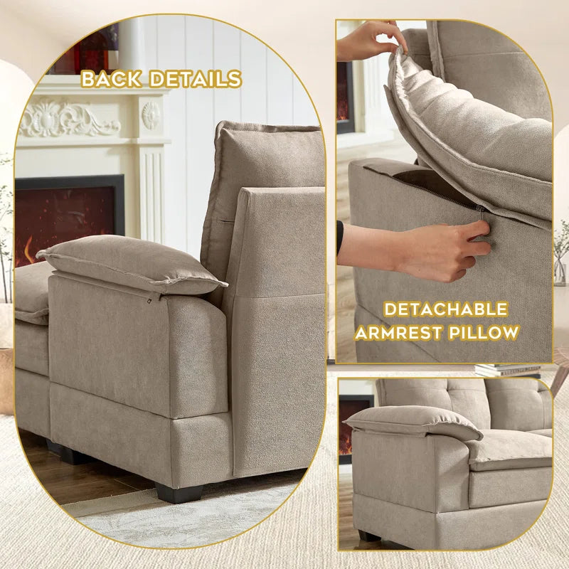Luxury Sofa Sets: 3-Piece L-Shaped Sectional Sofa Set with Chair & Ottoman