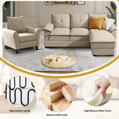 Luxury Sofa Sets: 3-Piece L-Shaped Sectional Sofa Set with Chair & Ottoman