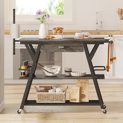 Kitchen Island Table: 41.7’’ Bar Cart with Towel & Spice Racks