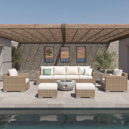 7 Seater Sofa Set: 7-Piece Fire Pit Seating Set for Patio or Garden