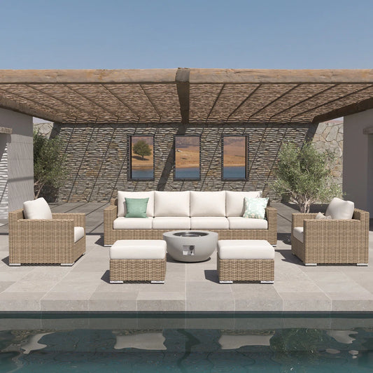 7 Seater Sofa Set: 7-Piece Fire Pit Seating Set for Patio or Garden