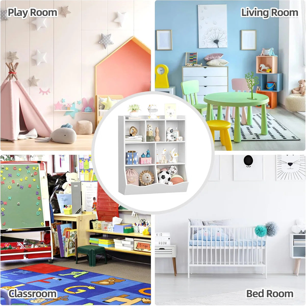Kids Toy Storage Unit – Modern Toy Organiser with Shelves & Tilted Bins for Bedroom or Nursery