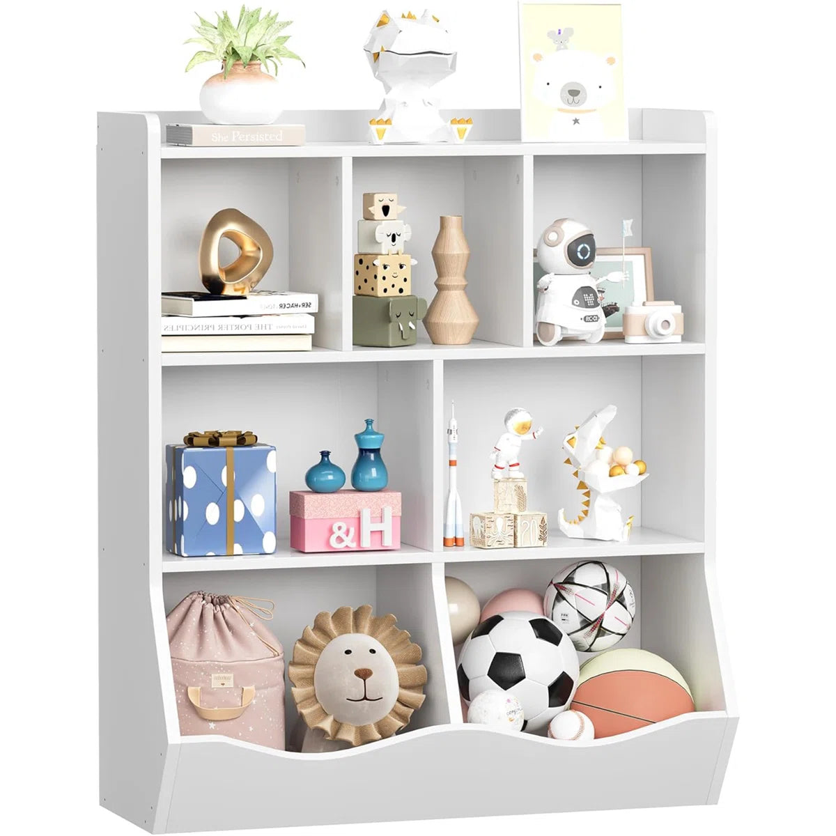 Kids Toy Storage Unit – Modern Toy Organiser with Shelves & Tilted Bins for Bedroom or Nursery