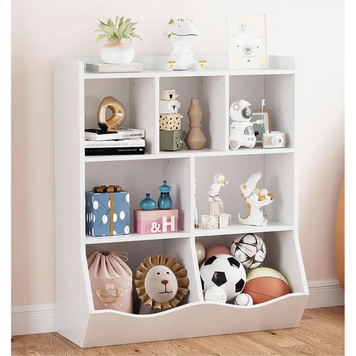Kids Toy Storage Unit – Modern Toy Organiser with Shelves & Tilted Bins for Bedroom or Nursery
